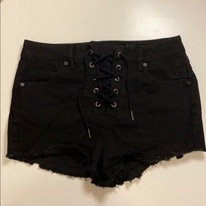 Black mid waist shorts with tie